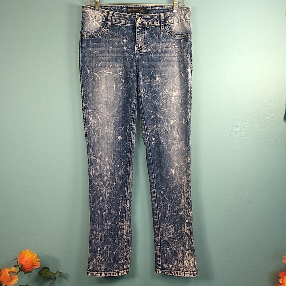Twentyone Black Bleach Effects Straight Stretch Size 7/8R jeans